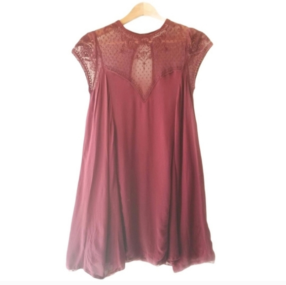 Anthropologie KIMCHE BLUE Trapeze swing out Burgundy dress size SMALL - Picture 4 of 10